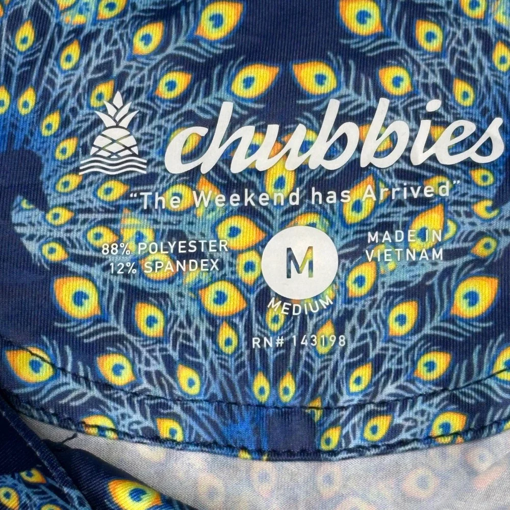 Chubbies Polo Shirt Medium Blue Peacock Feather Print SS24CA1005H Short Sleeve - Picture 6 of 9